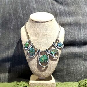 Abalone LOUD Statement necklace 17 INCH W 3 INCH W EXTENSION SILVERTONE Chunky